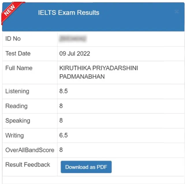 SSBE Academy student result card