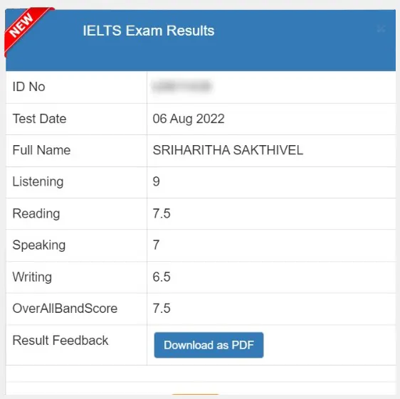 SSBE Academy student result card